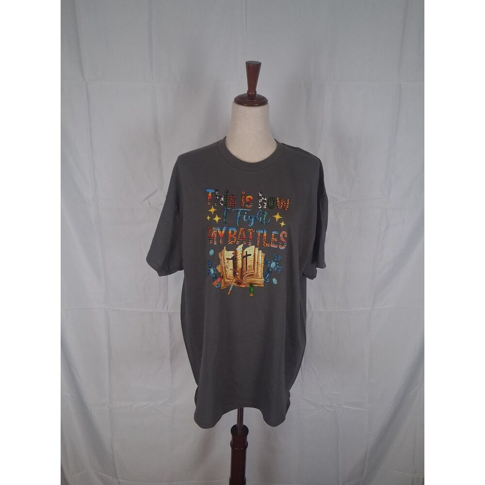 Women's Gildan XL Gray Christian Graphic Shirt "This Is How I Fight My Battles" - Picture 6 of 10
